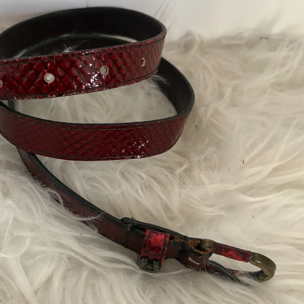 Etienne Aigner Vintage Womens Red Snakeskin Embossed Leather Skinny‎ Belt 26